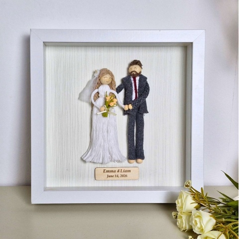 Pamiątka Ślubu - personalizowana makrama w białej gablotce